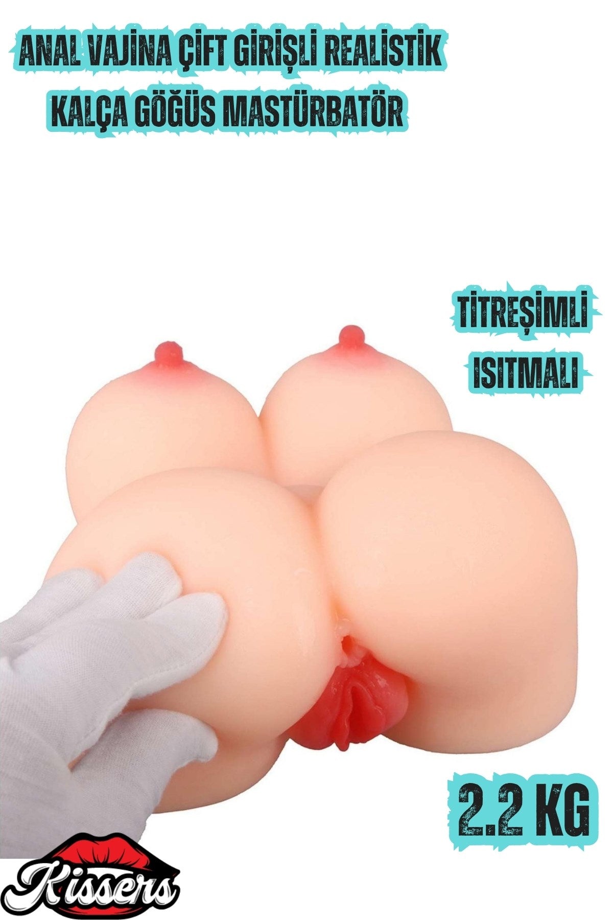 Anal Vajina Çift Girişli Titreşimli Isıtmalı Realistik Kalça Göğüs Mastürbatör 2.3 KG