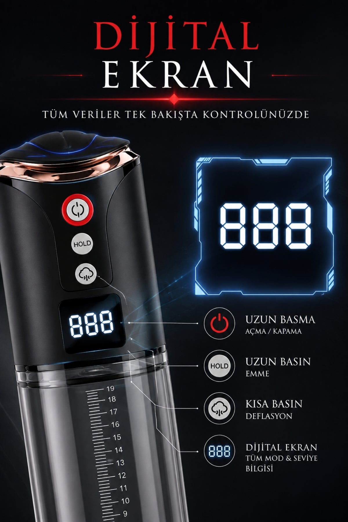 Lcd Ekranlı Şarjlı 8 Emiş Modlu Penis Kalınlaştırıcı Uzatıcı Tam Otomatik Penis Pompası