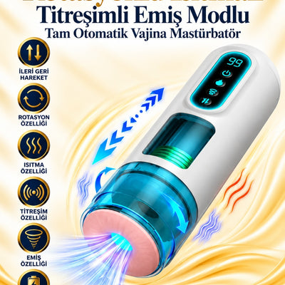İleri Geri Hareketli Rotasyonlu Isıtmalı Titreşimli Emiş Modlu Tam Otomatik Vajina Mastürbatör