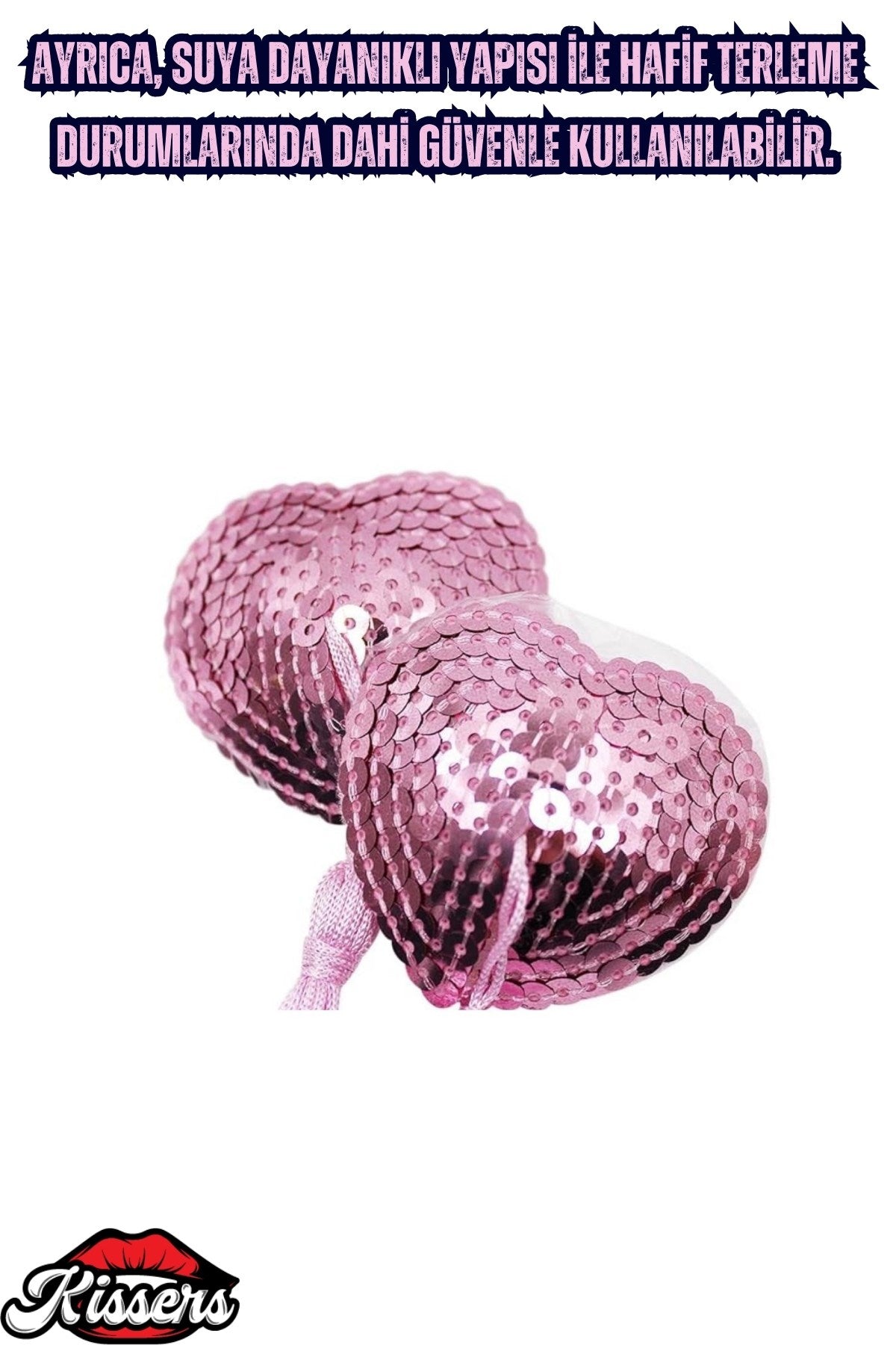 BDSM Gıdıklayıcı Püsküllü Yapışkanlı Pembe Parıltılı Kalp Şeklinde Meme Ucu Gizleyici