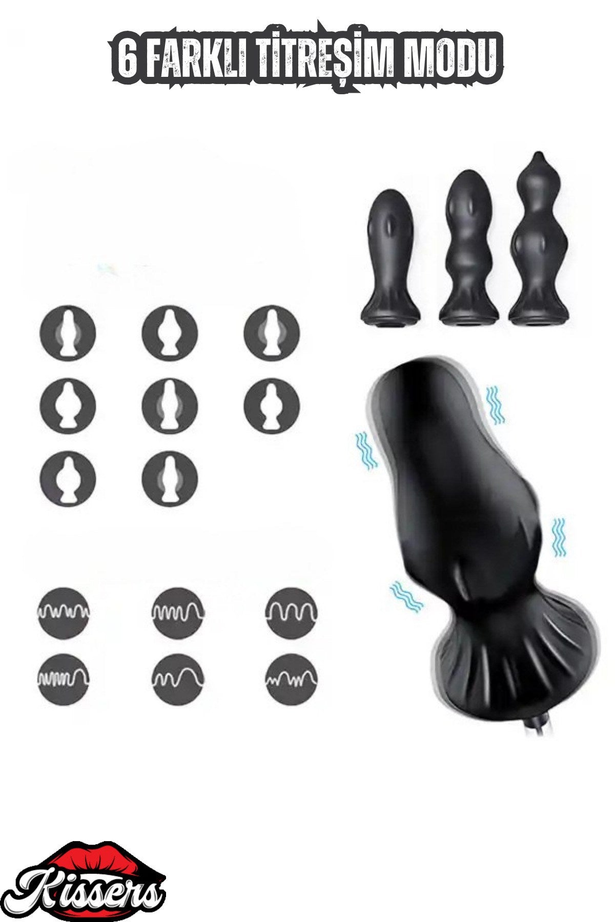 4 Farklı Başlıklı 8 Şişirme 6 Titreşim Modlu Şarjlı Şişirilebilir Anal Set