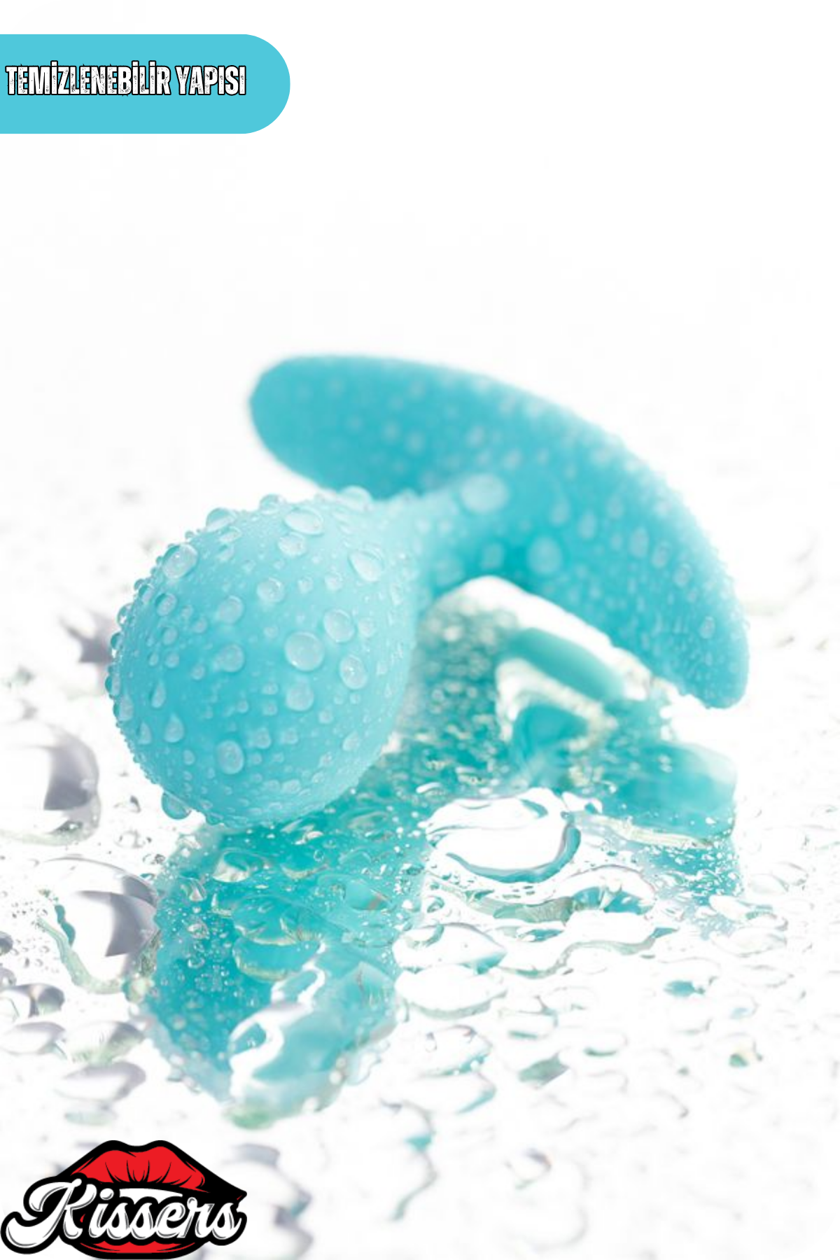 Blob Tutamaçlı Boğumlu Silikon Anal Plug 5,5 cm Mint Mavi Medikal Silikon