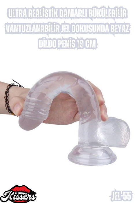 Ultra Realistik Damarlı Bükülebilir Vantuzlanabilir Jel Dokusunda Beyaz Dildo Penis 19 Cm