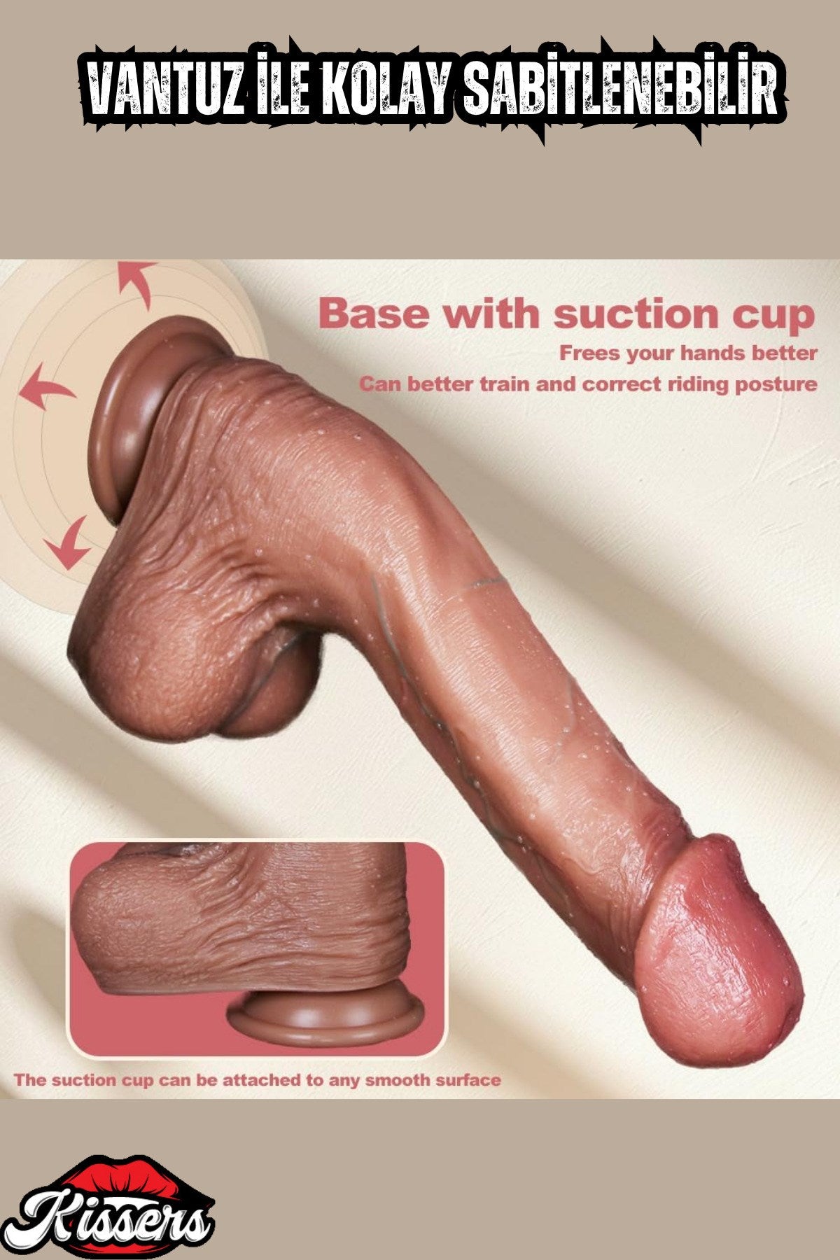 Ultra Gerçekçi Kavisli Silikon 3 Katmanlı Vantuzlanabilen Büyük Boy Penis Dildo