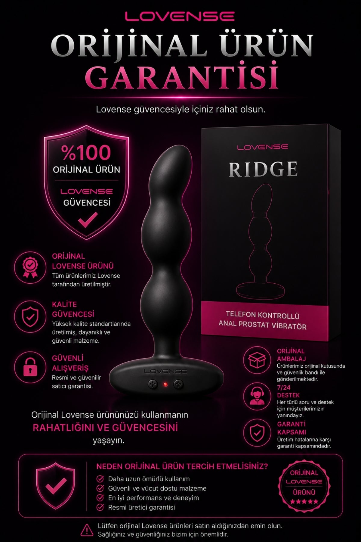 Lovense Dünyanin Her Yerinden Kontrol Edilebilen Ridge Telefon Kontrollü Güçlü Titreşimli Anal Vibratör
