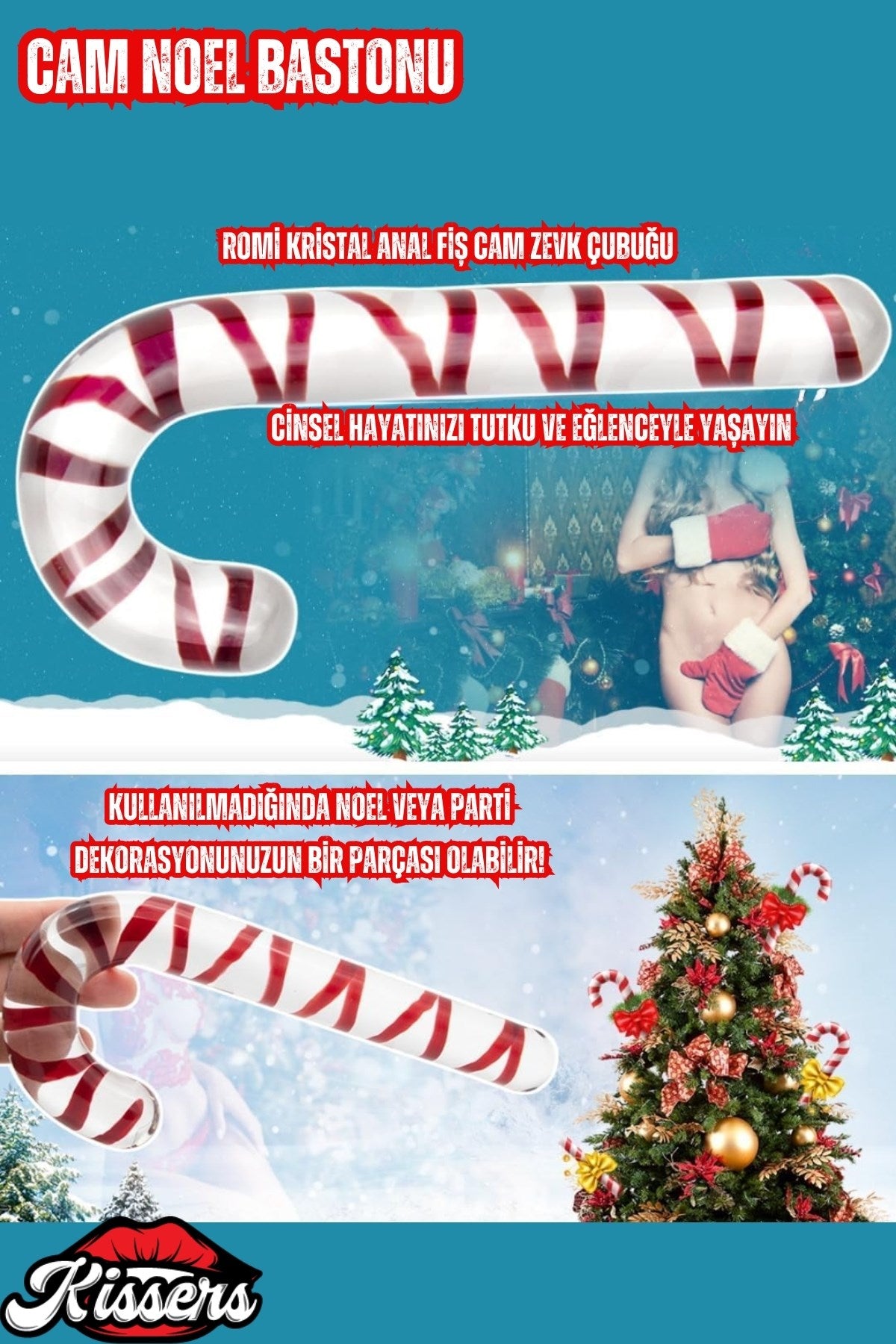 Yılbaşı Özel Kırmızı Baston Şeker Kırılmaz Anal Ve Vajinal Uyarıcılı  Anal Butt Plug Cam Dildo