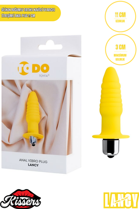Lancy Titreşimli Silikon Boğumlu Kavisli Anal Plug 11 cm Sarı Tırtıklı Uyarıcılı