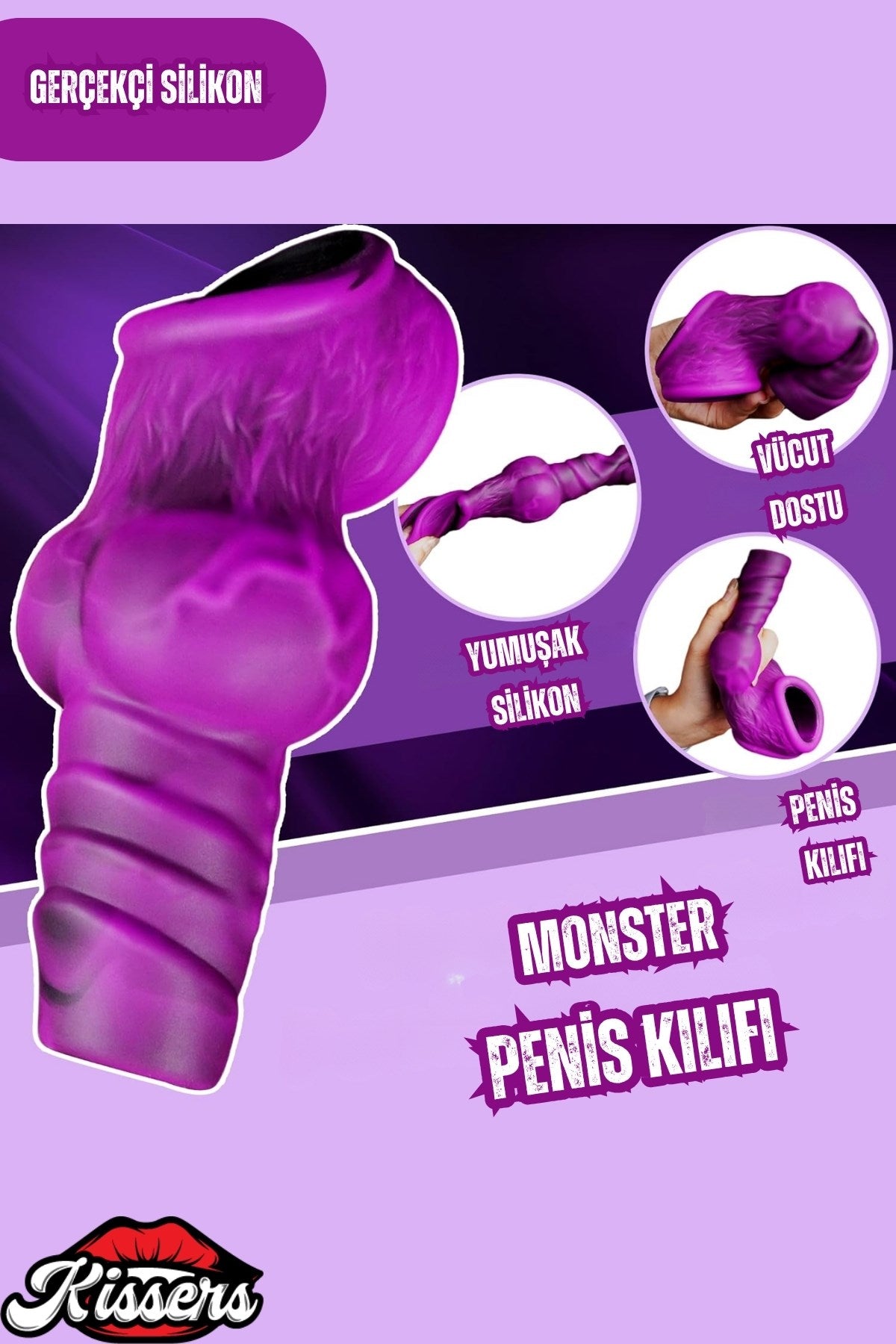 Realistik G Noktası Ve Klitoris Uyarıcılı Ortası Boş Kabartmalı Testisli Monster Penis Kılıfı