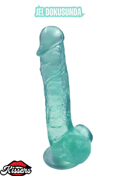 Ultra Realistik Damarlı Bükülebilir Vantuzlanabilir Jel Dokusunda Yeşil Dildo Penis 23 Cm