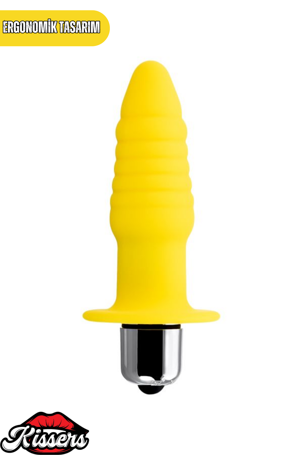 Lancy Titreşimli Silikon Boğumlu Kavisli Anal Plug 11 cm Sarı Tırtıklı Uyarıcılı