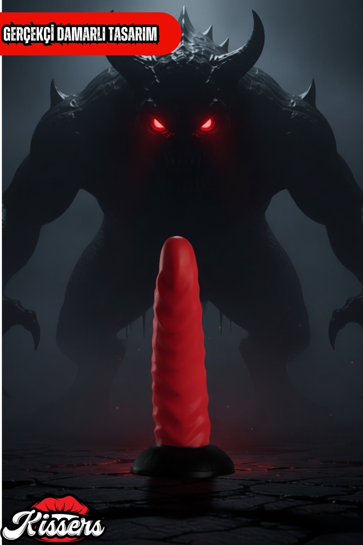 Ultra Gerçekçi Büyük Boy Realistik Kalın Monster Kraken Kırmızı Dildo Yapay Penis 21 cm