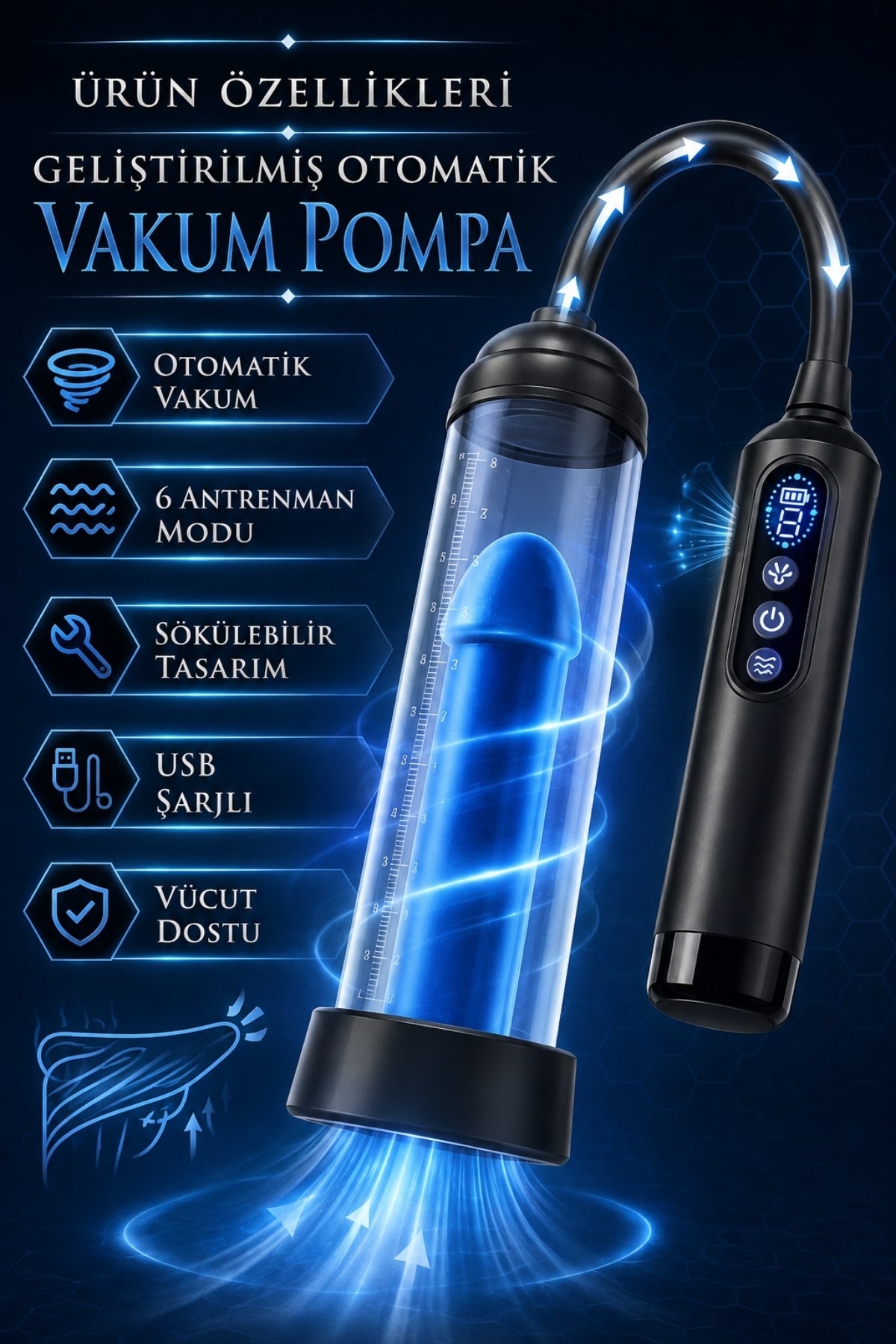 Automatic MXL 1 Ekstra Büyük Hazneli Yedek Başlıklı 6 Emiş Modlu Dijital Ekran Profesyonel Otomatik Pompa Seti