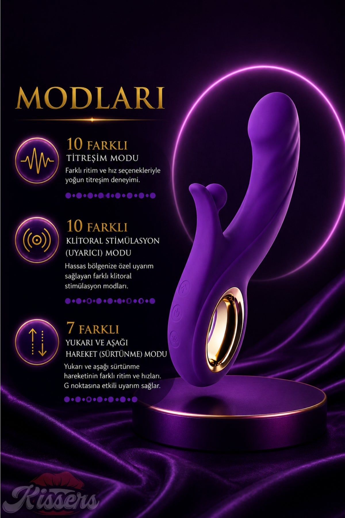 Julli Yukarı ve Aşağı İşlevlerine Sahip Tutamaçlı Mor Vibratör