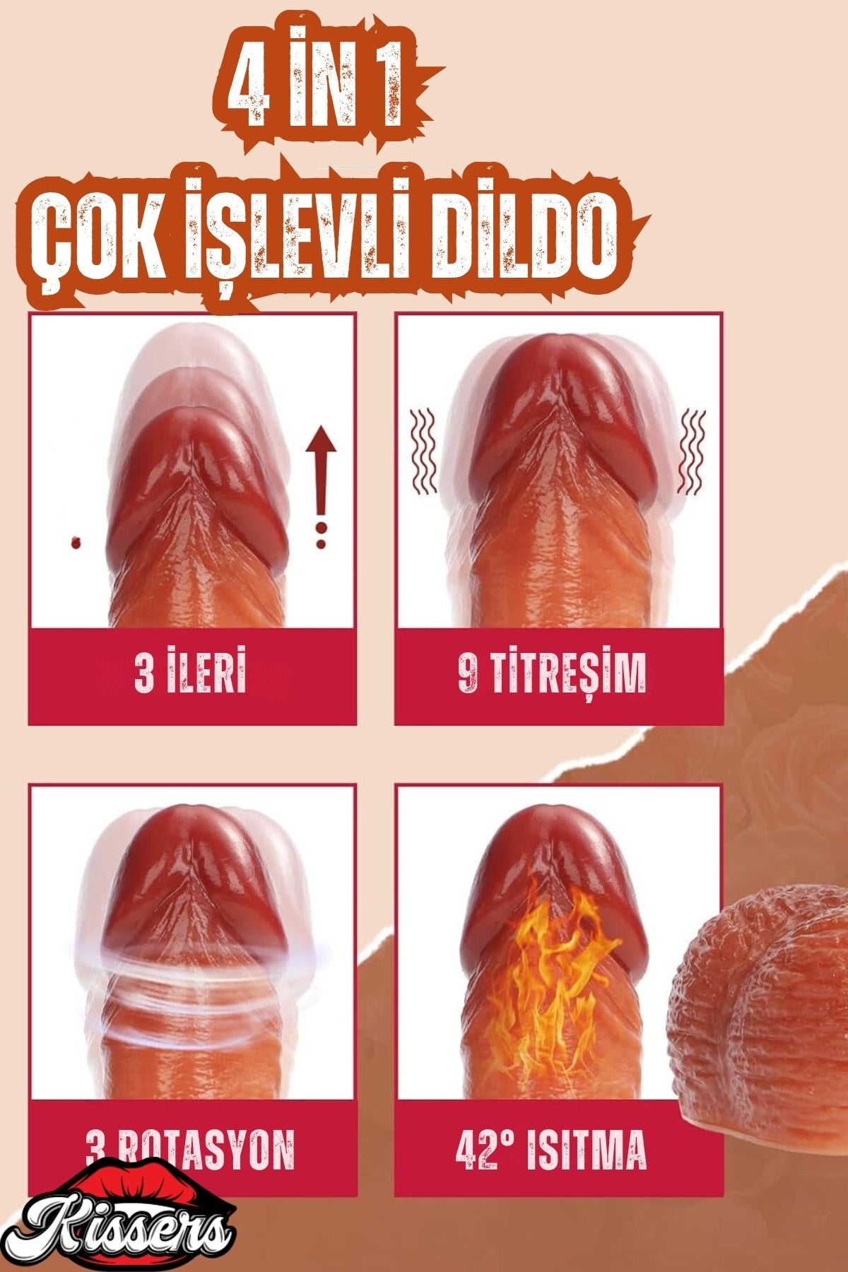 Uzaktan Kumandalı Isıtmalı İleri Geri Hareketli Rotasyonlu Realistik Ten Rengi Penis Dildo 22 Cm