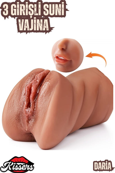3 Girişli Oral Anal Vajina Girişli Titreşimli Cinsel Oyuncak Realistik Vajina Mastürbatör Melez