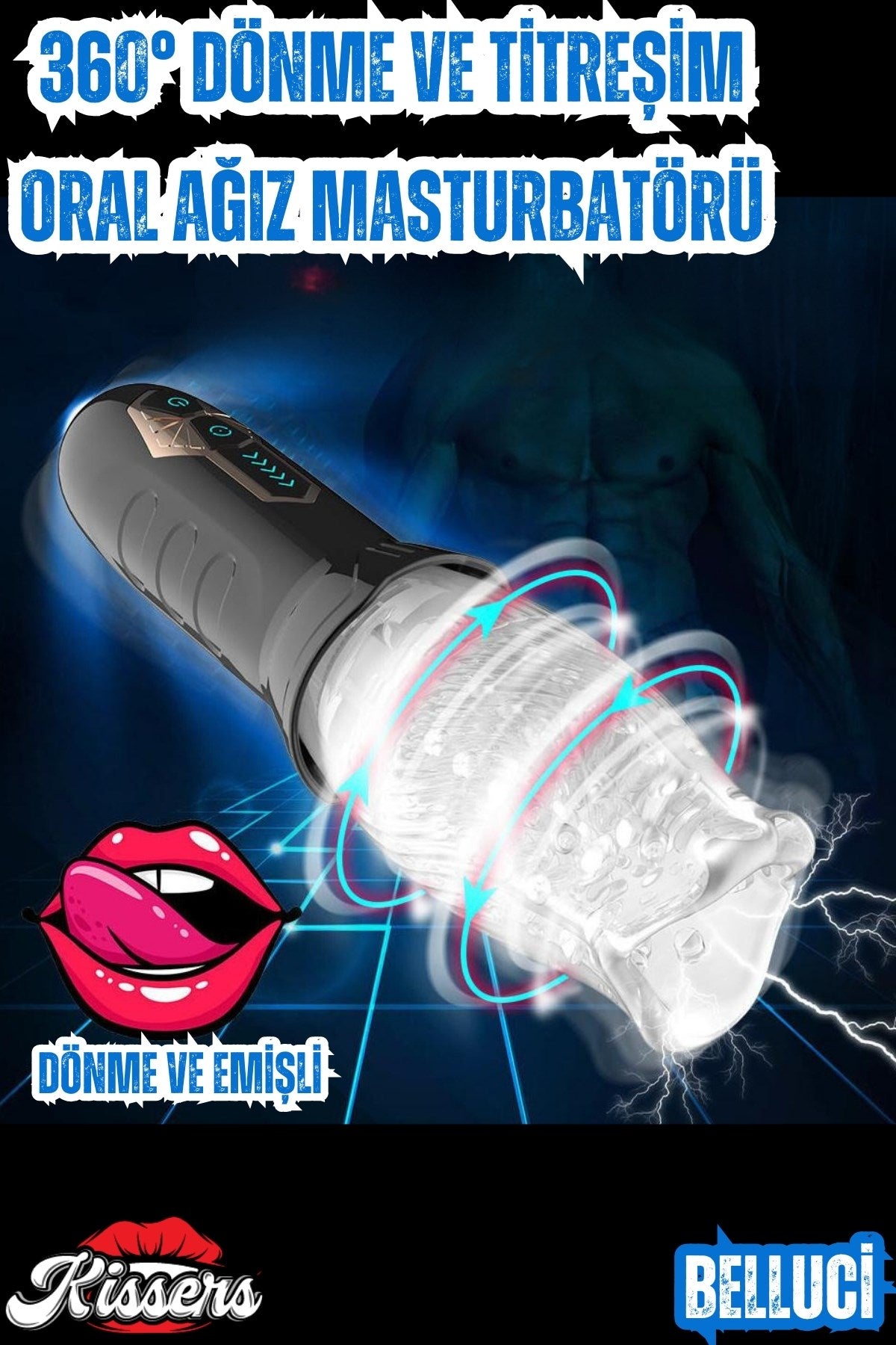 Cinsel Oyuncak Ultra Güçlü Titreşimli ve Dönme Rotasyonlu Şarjlı Otomatik Ağız Oral Mastürbatör