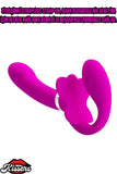 Cinsel Oyuncak Giyilebilir Şarjlı Klitoris Uyarıcı Strapless Strap-On 2 in 1 Çift Vibratör Dildo