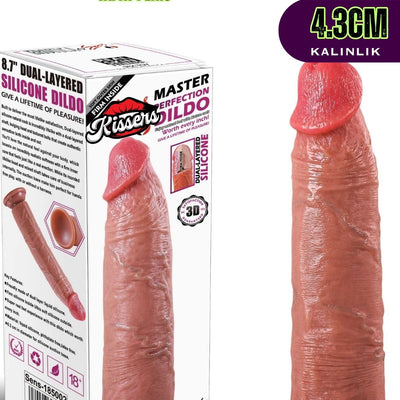 Ultra Yumuşak Damarlı Doku Çift Katmanlı Silikon Gerçekçi Testissiz Dildo Penis 22 Cm Hardry