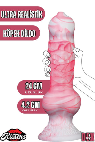 Ultra Gerçekçi Büyük Boy Realistik Kalın Köpek Beyaz Kırmızı Dildo Penis 24 Cm