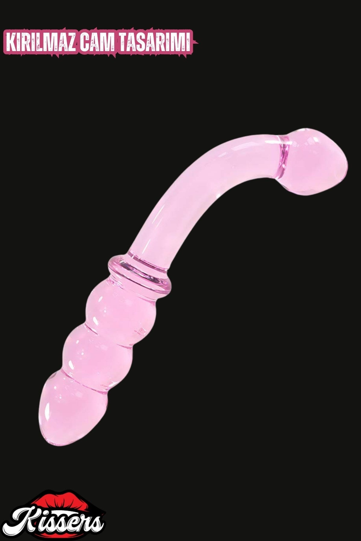 Çift Taraflı Kırılmaz Anal Vajinal G Noktası Uyarıcılı Pembe Tırtıklı Boğumlu Cam Dildo Anal Plug
