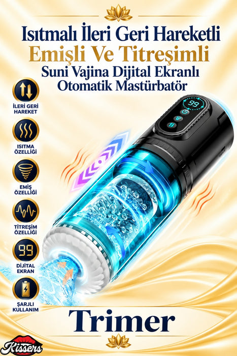 Isıtmalı İleri Geri Hareketli Emişli Ve Titreşimli Suni Vajina Dijital Ekranlı Otomatik Mastürbatör