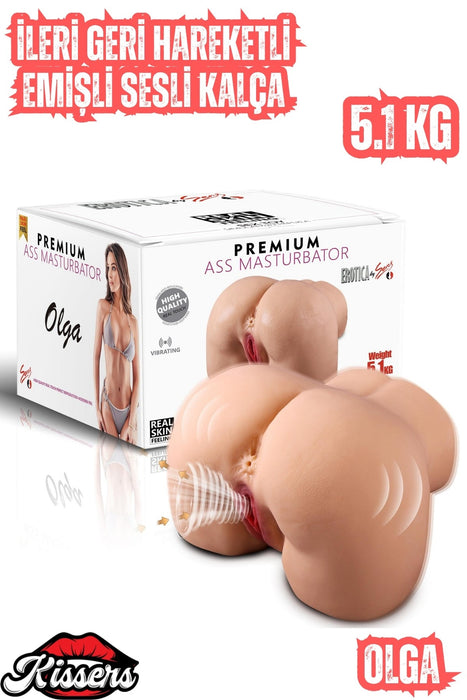 İleri Geri Hareketli Emişli Anal Vajina Girişli Sesli Suni Kalça Titreşimli Mastürbatör 5.1 Kg