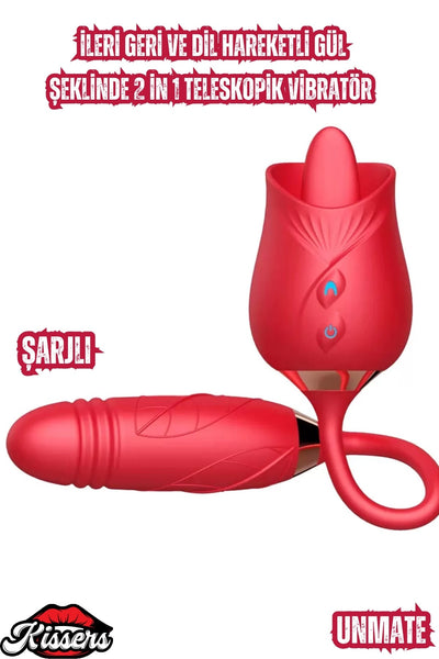 UNMATE Manyetik Şarjlı İleri Geri ve Dil Hareketli Gül Şeklinde Teleskopik Vibratör