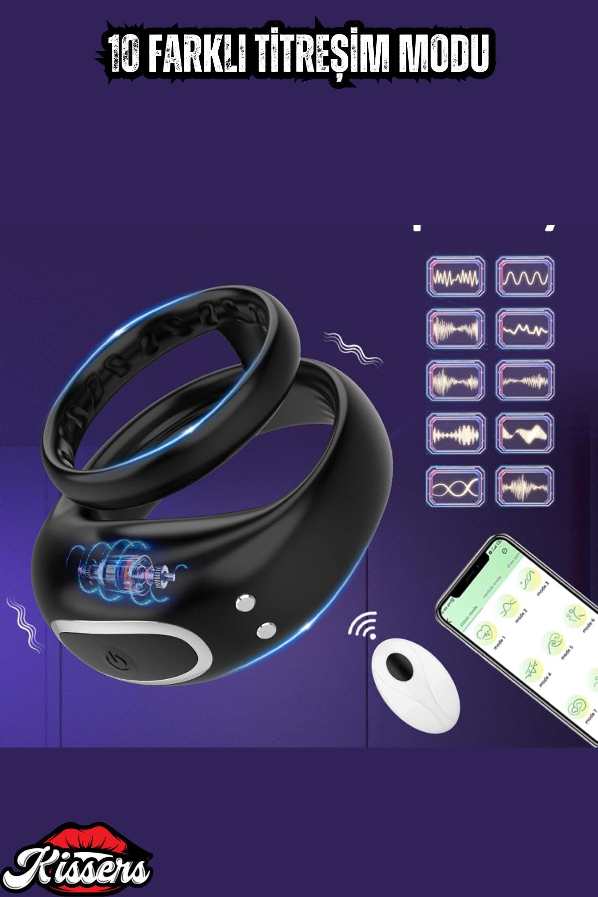 Manyetik şarjlı 10 Modlu Silikon Titreşimli Klitoris Uyarıcılı Testisli Penis Halkası