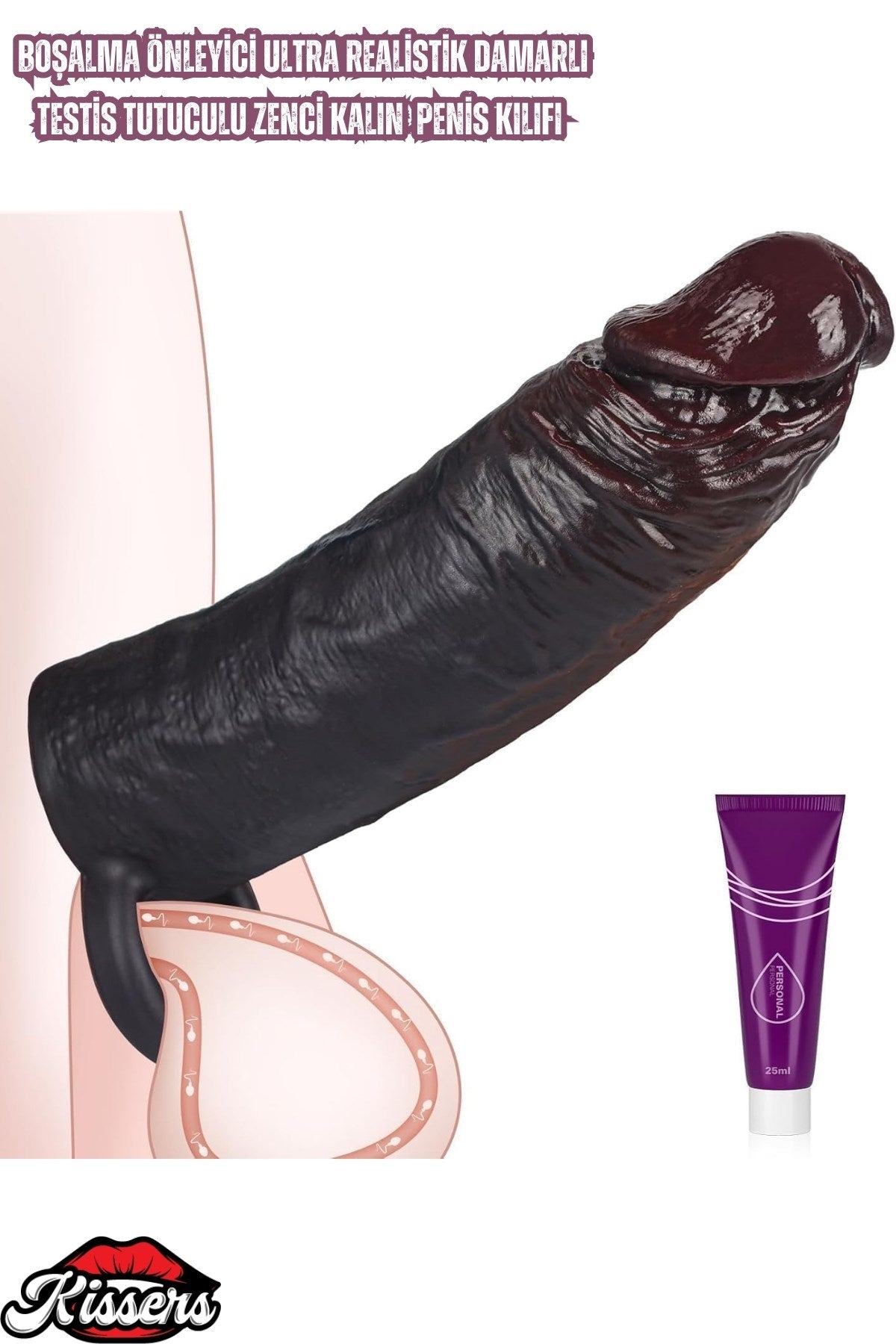 Erken Boşalma Önleyici Ultra Realistik Testis Tutuculu Damarlı Uzatmalı Penis Kılıfı