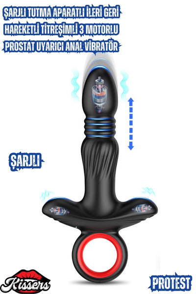 Şarjlı Tutma Aparatlı İleri Geri Hareketli Titreşimli 3 Motorlu Uyarıcı Anal Vibratör