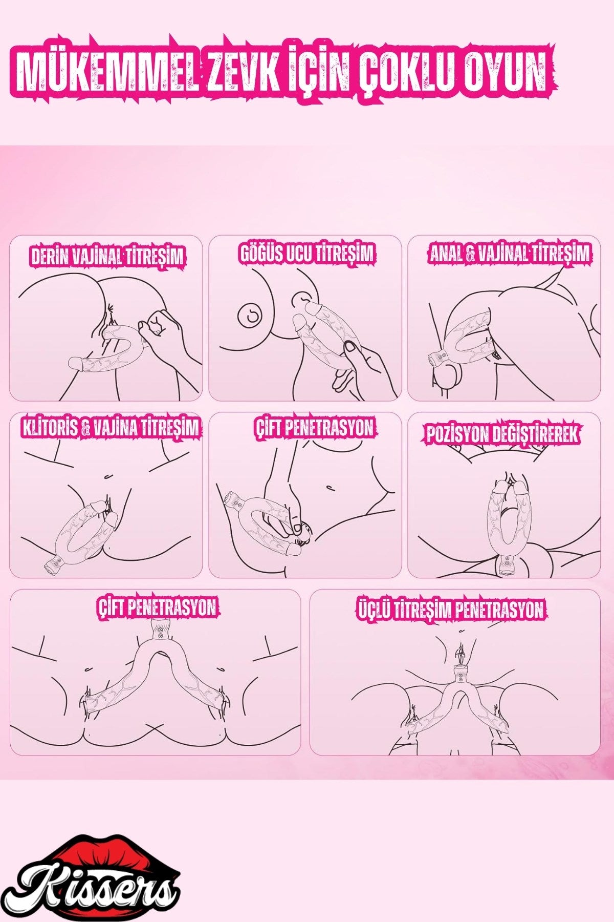 Çift Taraflı Güçlü Titreşimli Yumuşak Esnek Yapıda Çiftlere Özel Yapay Lezbiyen Penis Vibratör