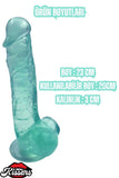 Ultra Realistik Damarlı Bükülebilir Vantuzlanabilir Jel Dokusunda Yeşil Dildo Penis 23 Cm