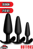 Yeni ve İleri Seviye Kullanıcılar İçin Geniş Tabanlı Siyah Silikon Anal Butt Plug 3'Lü Set