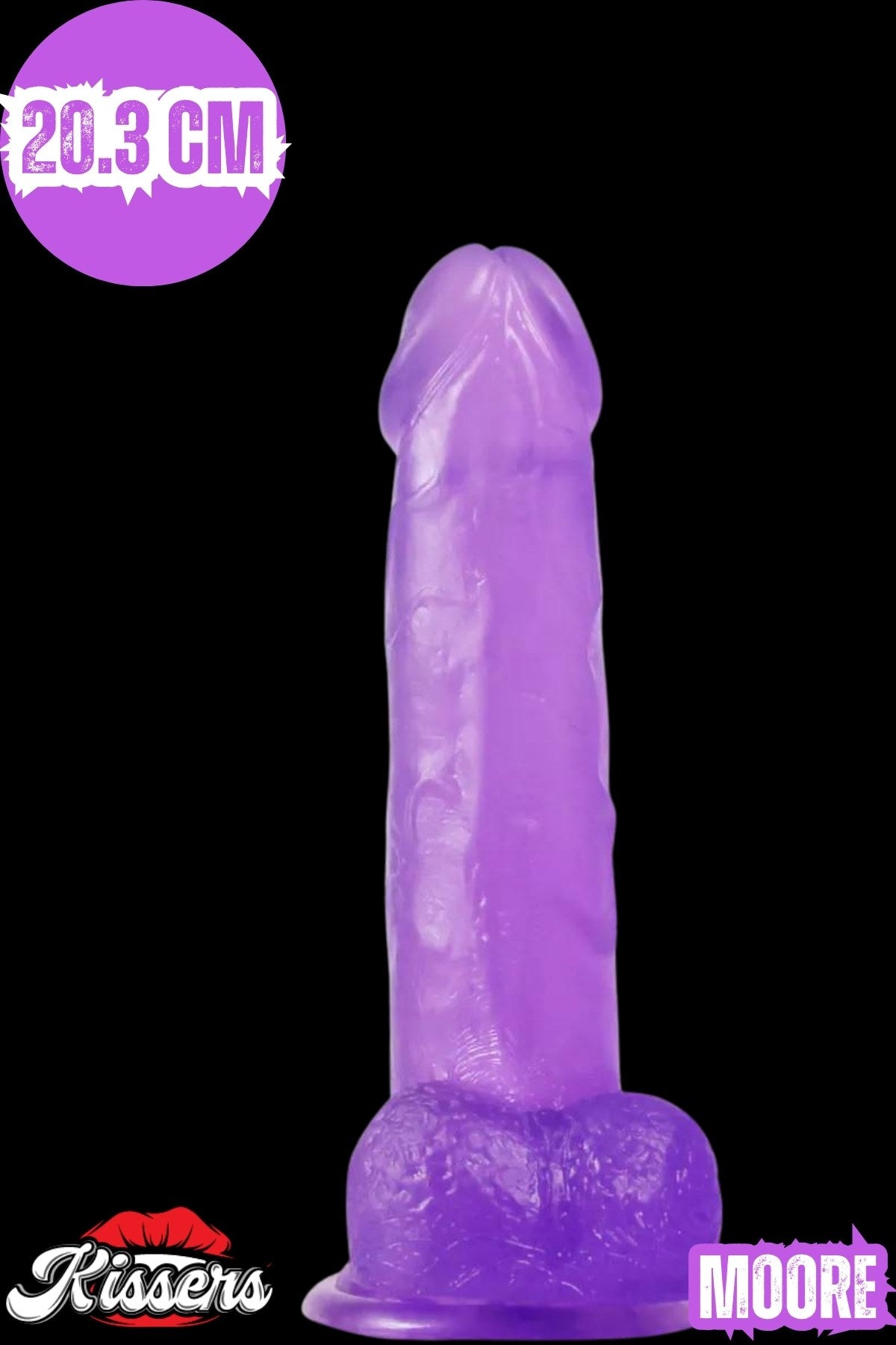 Cinsel Oyuncak Mor Renk Vantuzlanabilir Jel Dokusunda Ultra Yumuşak Realistik Penis Dildo 20.3 Cm
