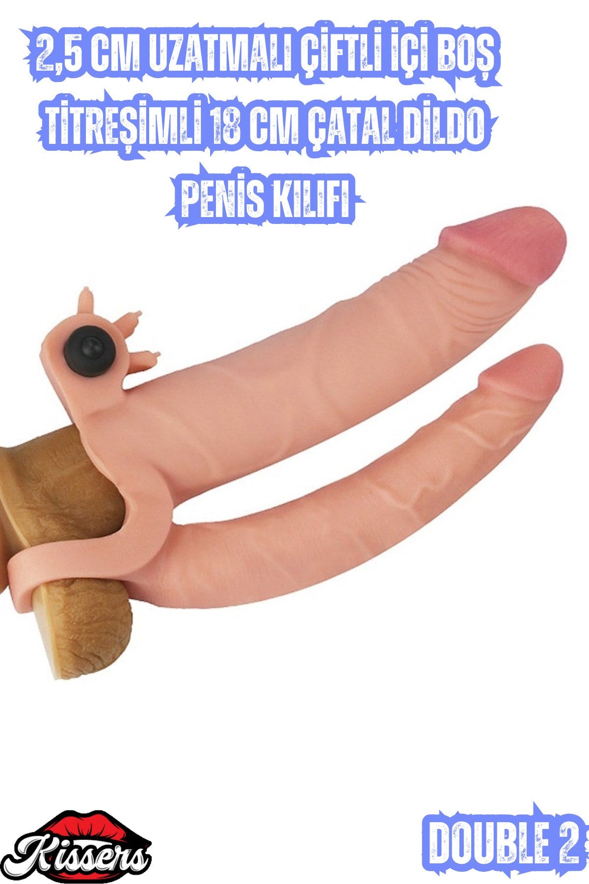 2,5 CM Uzatmalı Çiftli İçi Boş Titreşimli 18 CM Çatal Dildo Penis Kılıfı