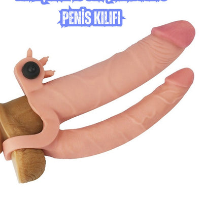 2,5 CM Uzatmalı Çiftli İçi Boş Titreşimli 18 CM Çatal Dildo Penis Kılıfı