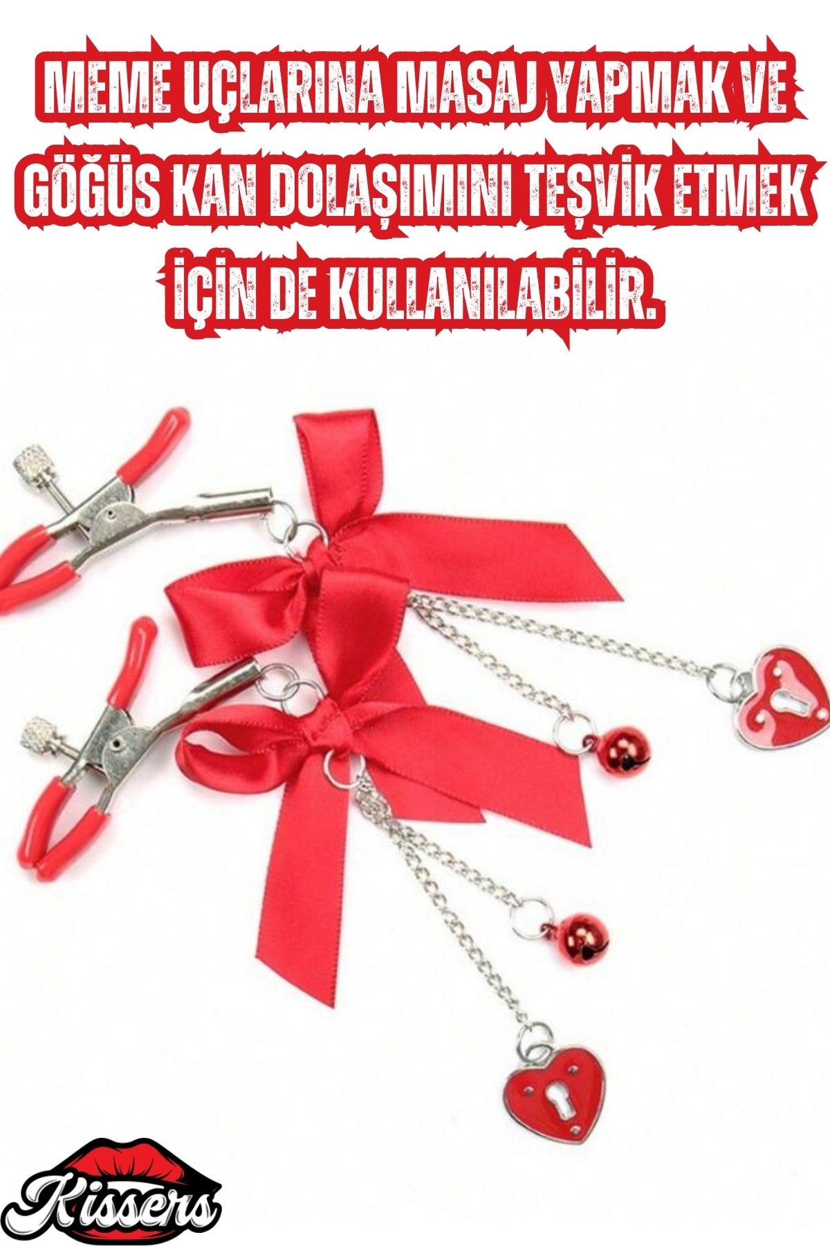 BDSM Kırmızı Kurdeleli Kalp Charm Göğüs Uyarıcı Meme Ucu Klipsi