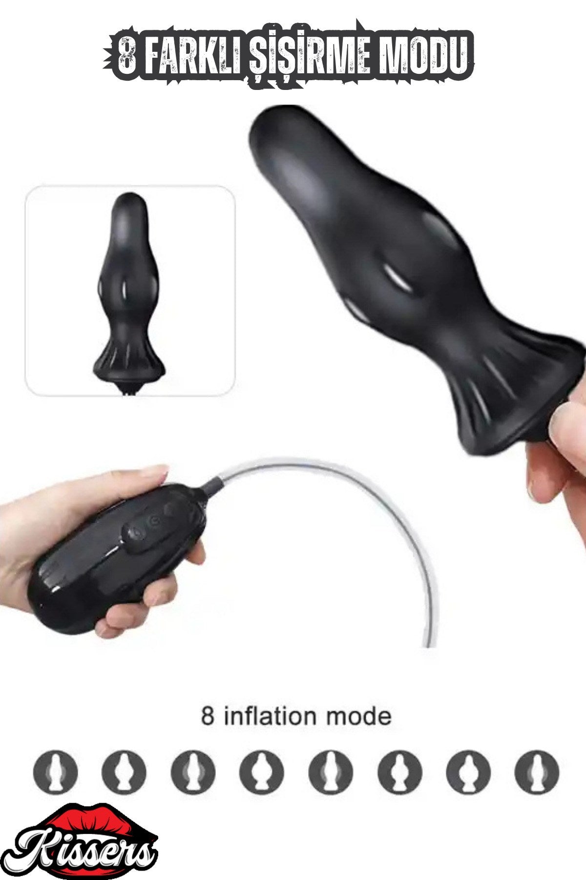 4 Farklı Başlıklı 8 Şişirme 6 Titreşim Modlu Şarjlı Şişirilebilir Anal Set