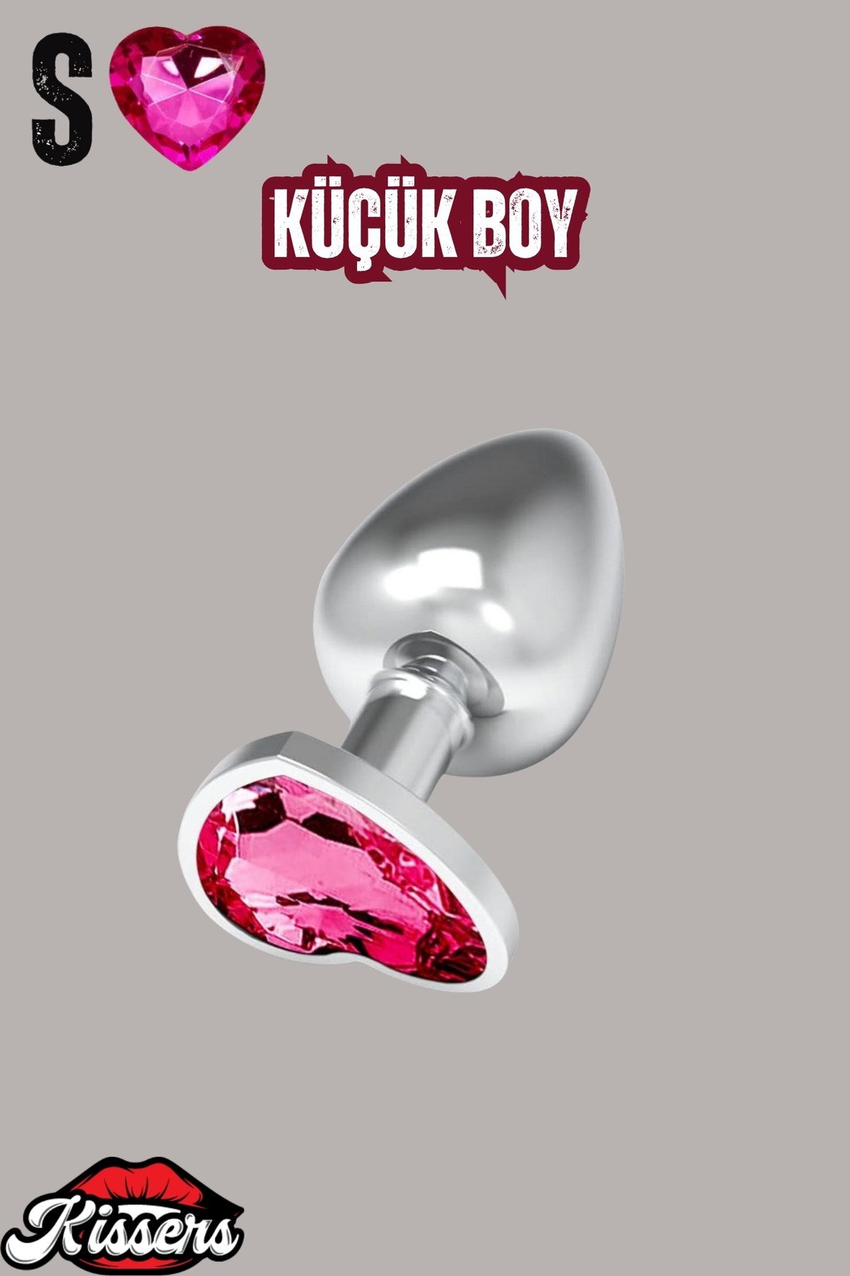 Paslanmaz Çelik Pembe Kalpli Mücevher Taşlı Pürüzsüz Metal Anal Butt Plug Set 3'Lü