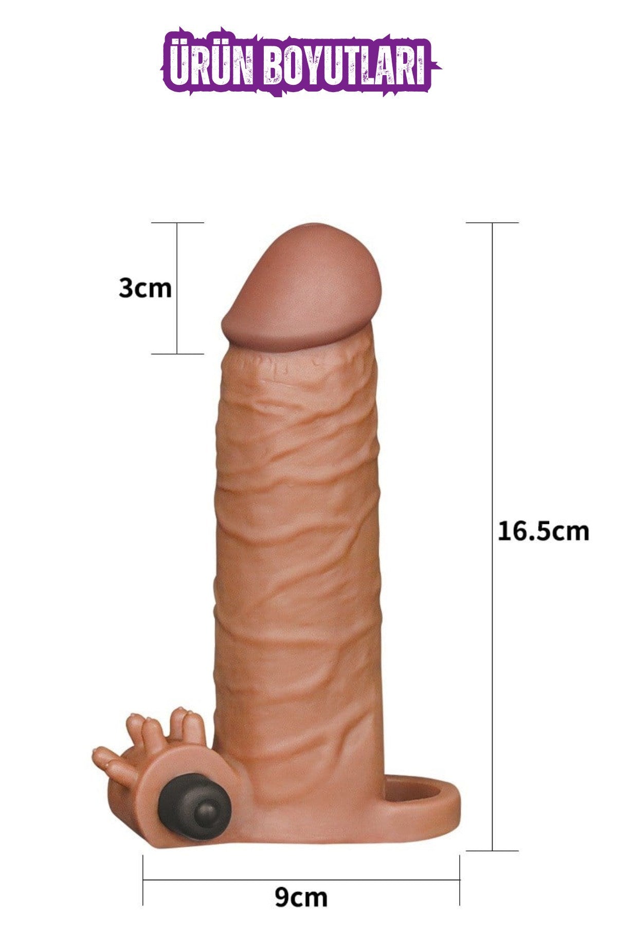 3 CM Dolgulu 17 CM Uzunluk Realistik Titreşimli Testisli Penis Kılıfı Melez