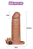 3 CM Dolgulu 17 CM Uzunluk Realistik Titreşimli Testisli Penis Kılıfı Melez