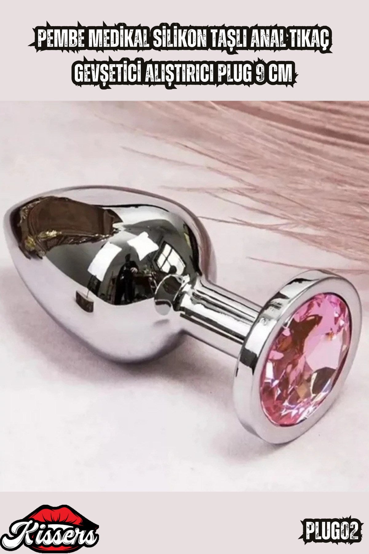 Pembe Medikal Silikon Taşlı Anal Tıkaç Gevşetici Alıştırıcı Plug 9 Cm