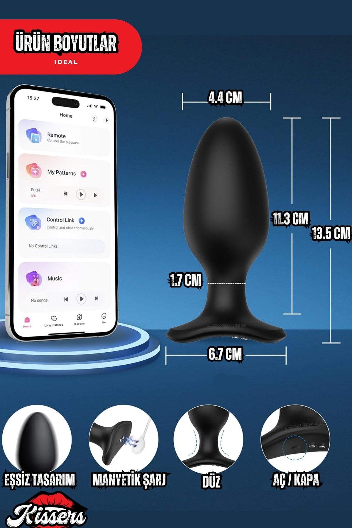 Dünyanin Her Yerinden Kontrol Edilebilen Telefon Uygulamalı Lovense Hush Anal Plug Tıkaç 13.5 Cm