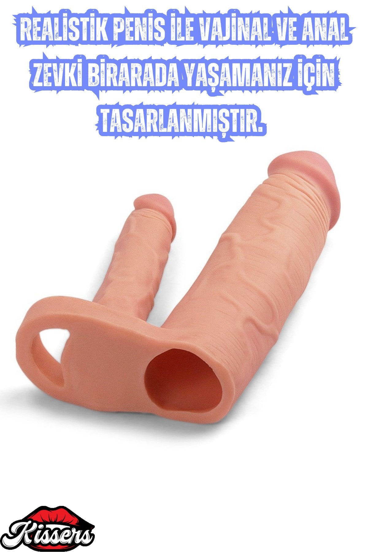 5 CM Uzatmalı Çiftli İçi Boş Testis Kavramalı 20 CM Çatal Dildo Penis Kılıfı