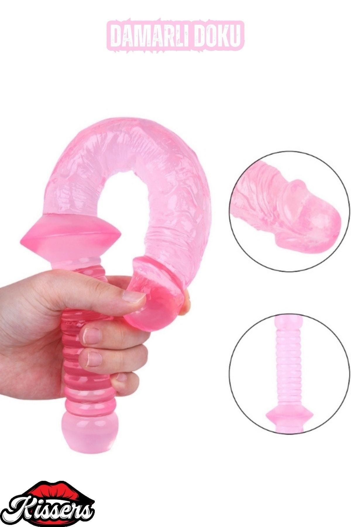 Ultra Realistik Damarlı Bükülebilir Vantuzlanabilir Jel Dokusunda pembe Dildo Penis 32 Cm