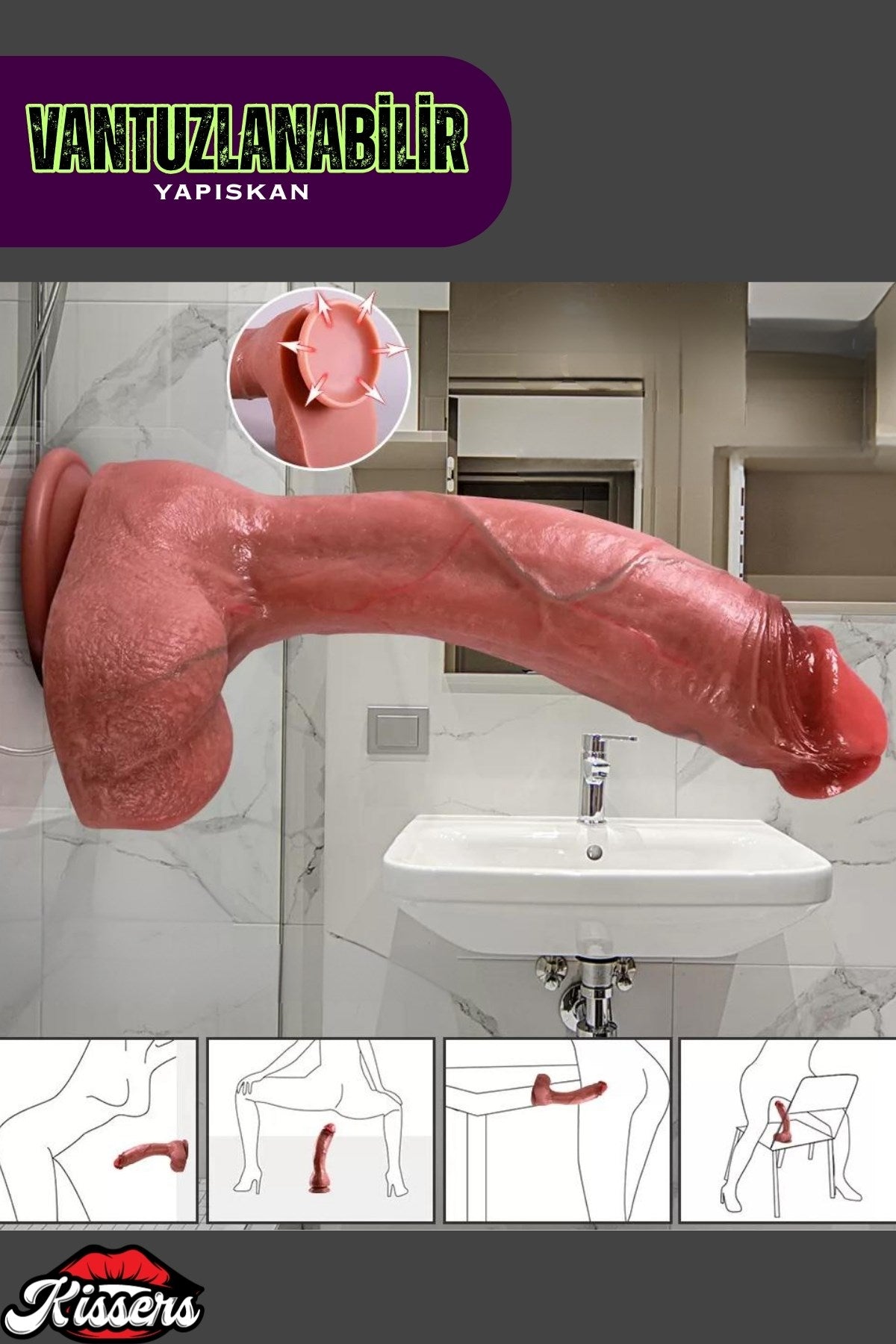 Ultra Yumuşak Damarlı Çift Katmanlı Silikon Gerçekçi Testisli Dildo Mega Boy Penis 22 Cm Steve