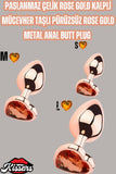 Paslanmaz Çelik Rose Gold Kalpli Mücevher Taşlı Pürüzsüz Rose Gold Metal Anal Butt Plug Set 3'Lü