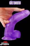 Cinsel Oyuncak Mor Renk Vantuzlanabilir Jel Dokusunda Ultra Yumuşak Realistik Penis Dildo 20.3 Cm