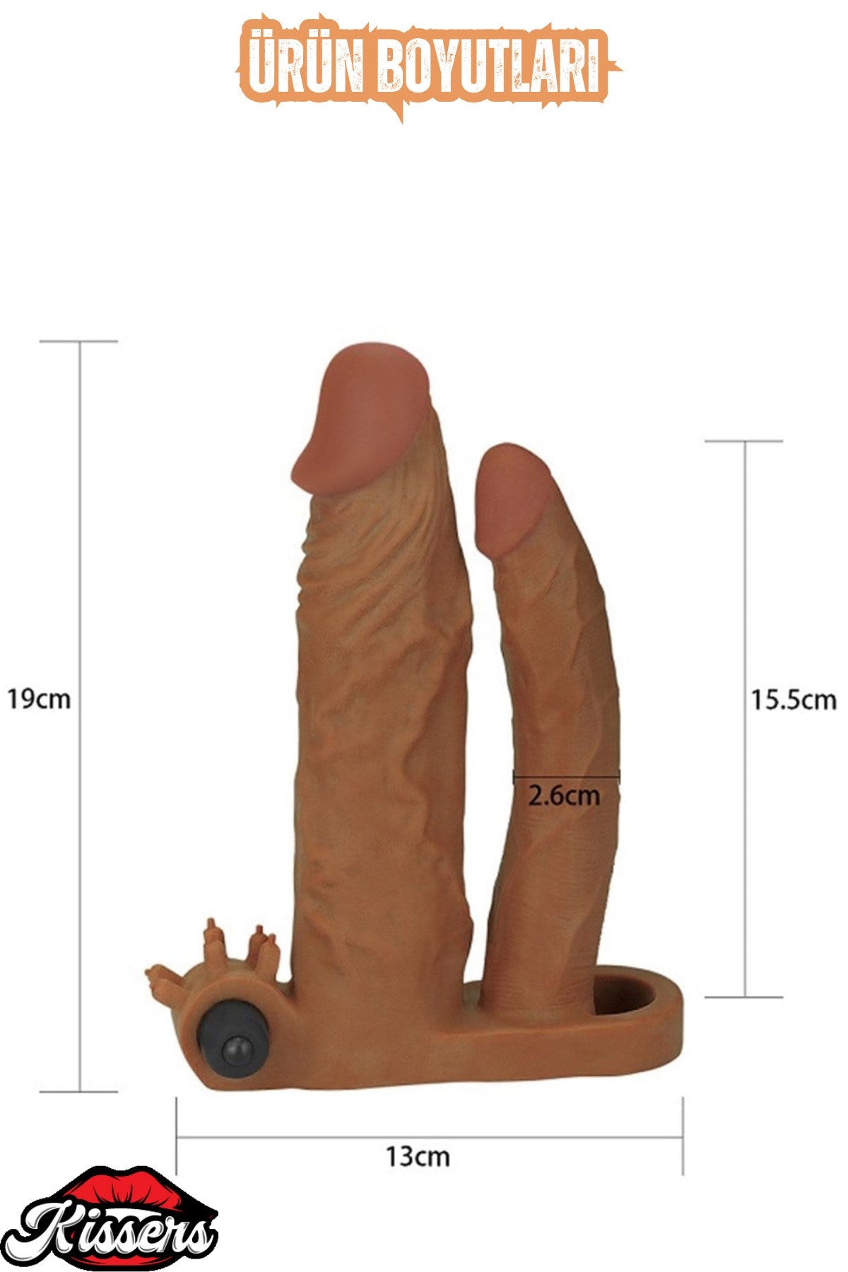 5 CM Uzatmalı Çiftli İçi Boş Testis Kavramalı 20 CM Çatal Melez Dildo Penis Kılıfı