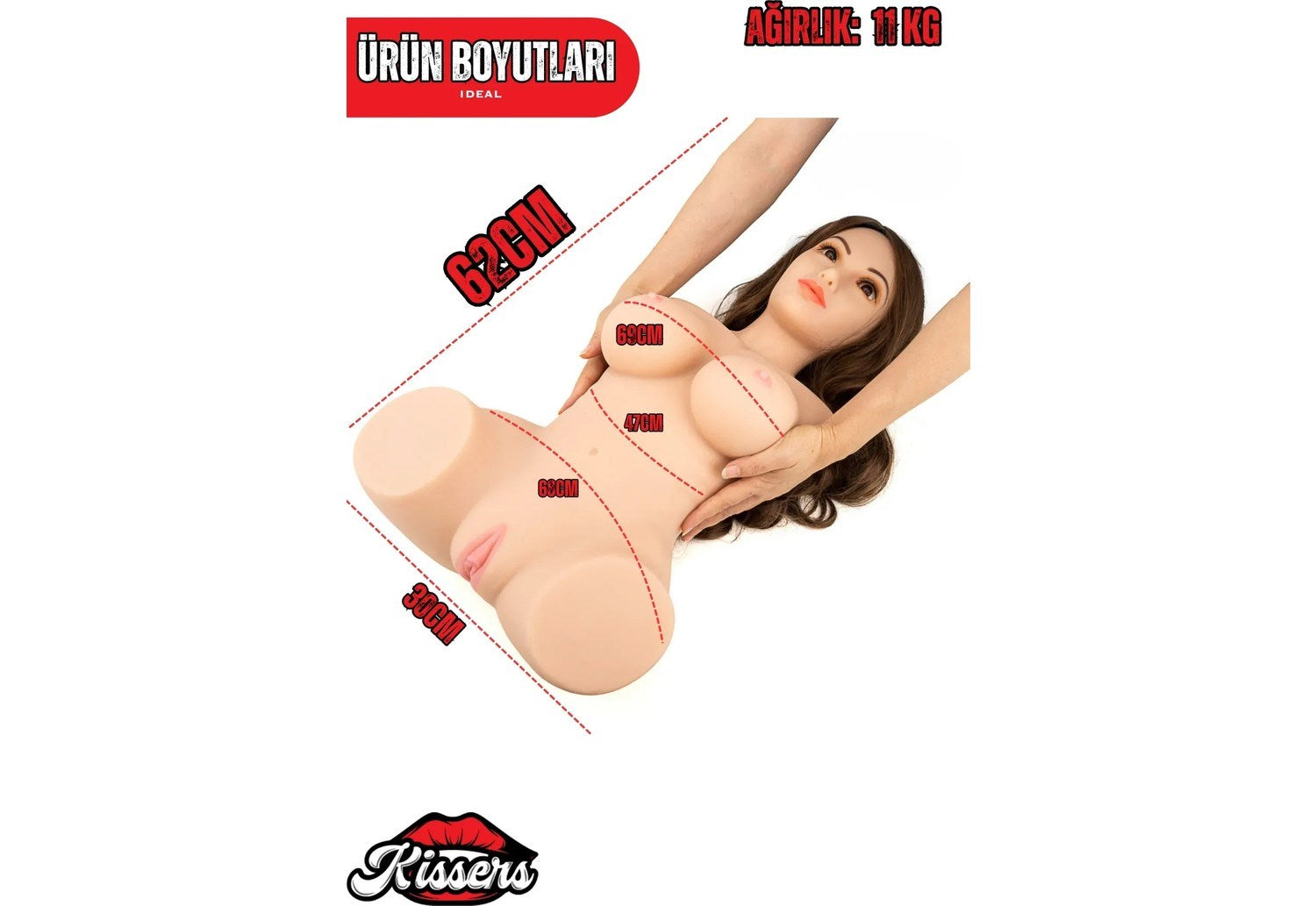 Yeni Nesil Anal Vajinal Oral Işlevli Isıtmalı Titreşimli Yarım Vucüt Realistik Manken 11 kg Julie